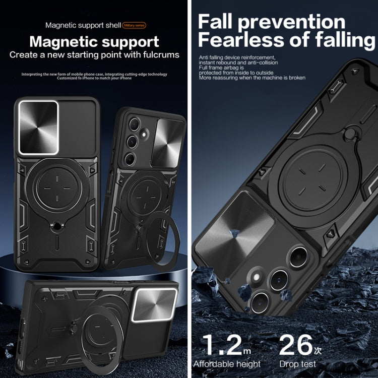 For Samsung Galaxy M35 CD Texture Sliding Camshield Magnetic Holder Phone Case