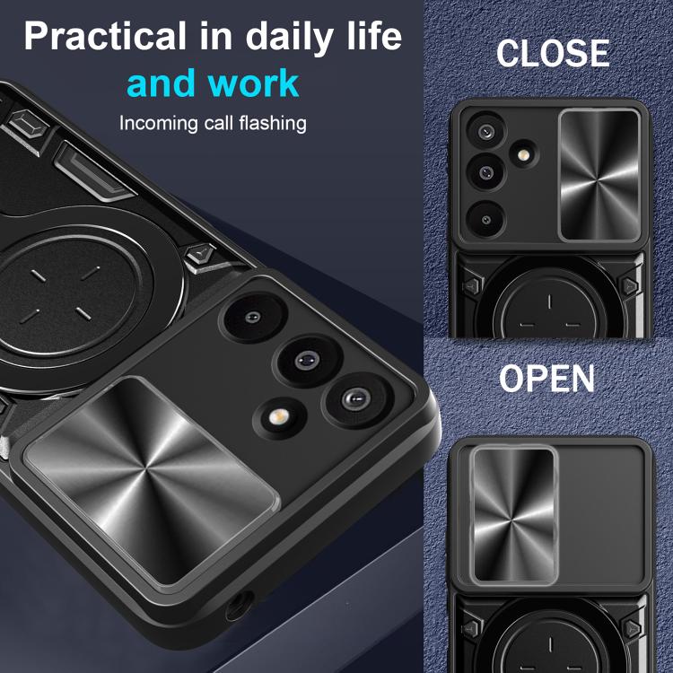 For Samsung Galaxy M16 5G CD Texture Sliding Camshield Magnetic Holder Phone Case