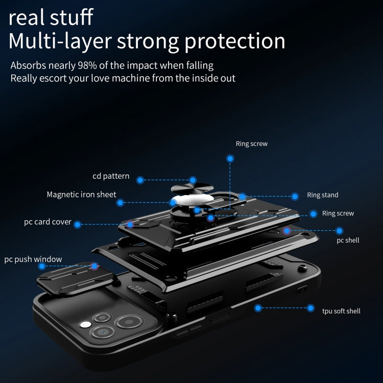 For Huawei Nova Y61 4G Global Sliding Camshield TPU+PC Phone Case with Card Slot