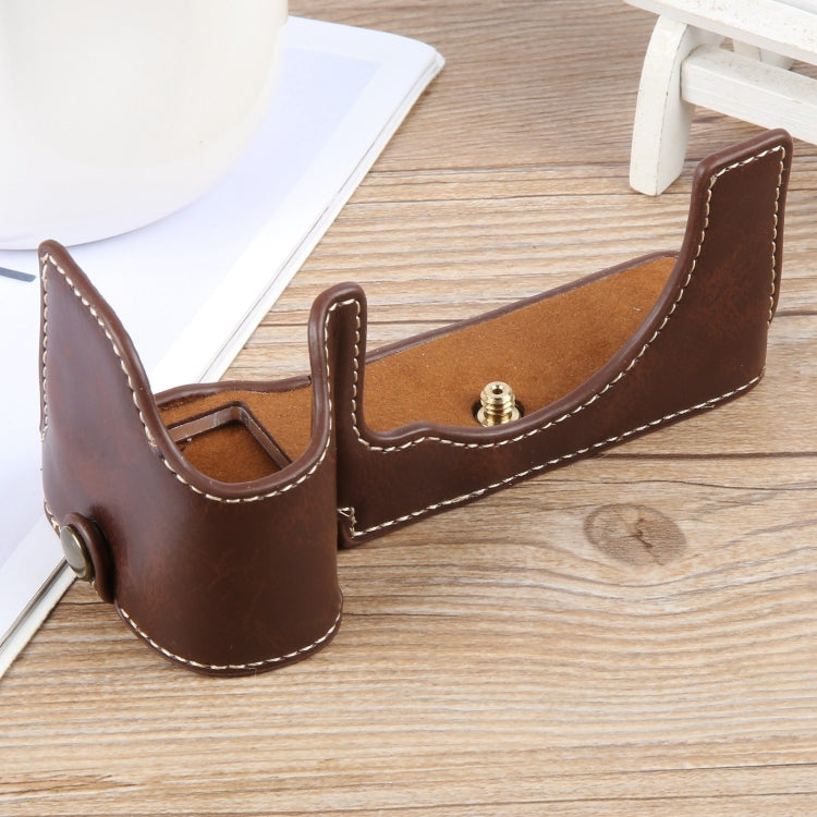 For Sony ILCE-7CM2 / Alpha 7C II Glossy PU Leather Camera Half Case Base