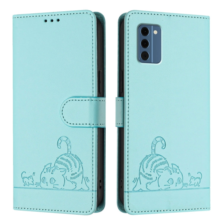 For Nokia C300 Cat Rat Embossed RFID Leather Phone Case with Lanyard