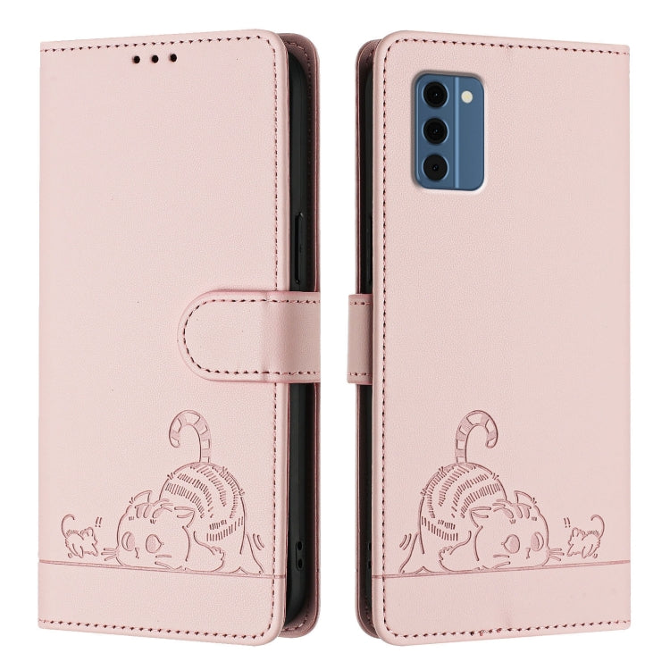 For Nokia C300 Cat Rat Embossed RFID Leather Phone Case with Lanyard
