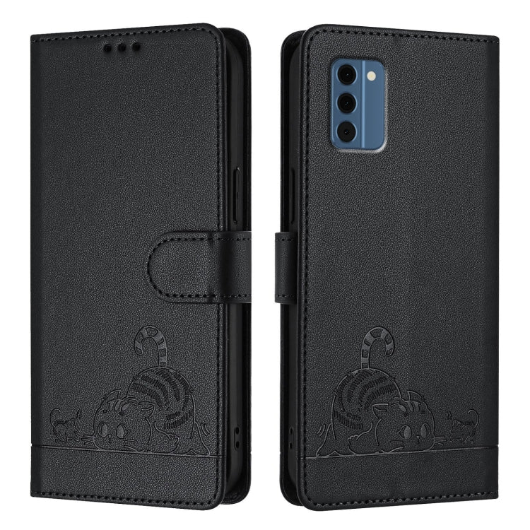 For Nokia C300 Cat Rat Embossed RFID Leather Phone Case with Lanyard