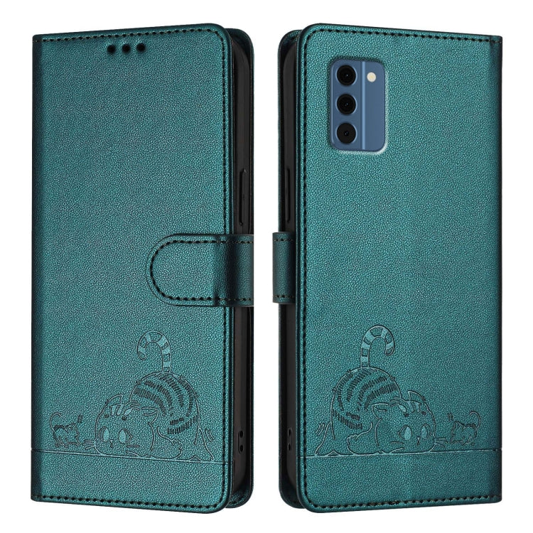 For Nokia C300 Cat Rat Embossed RFID Leather Phone Case with Lanyard