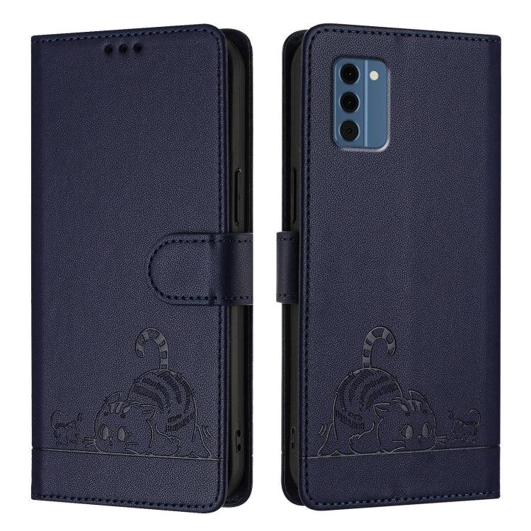 For Nokia C300 Cat Rat Embossed RFID Leather Phone Case with Lanyard
