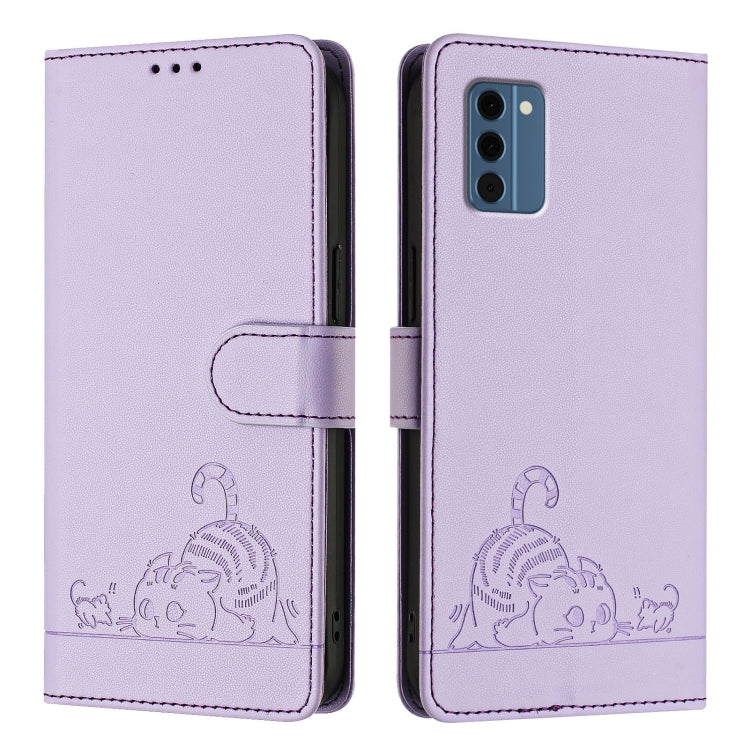 For Nokia C300 Cat Rat Embossed RFID Leather Phone Case with Lanyard