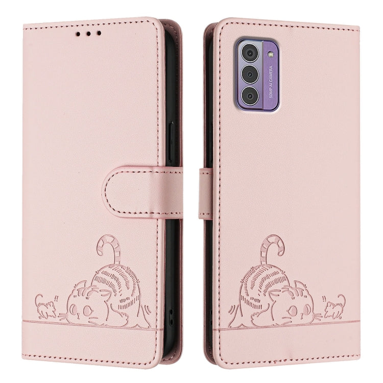 For Nokia G42 / G310 Cat Rat Embossed RFID Leather Phone Case with Lanyard