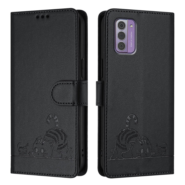 For Nokia G42 / G310 Cat Rat Embossed RFID Leather Phone Case with Lanyard
