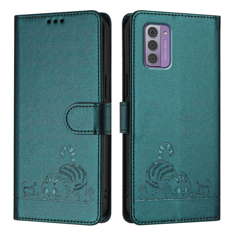 For Nokia G42 / G310 Cat Rat Embossed RFID Leather Phone Case with Lanyard