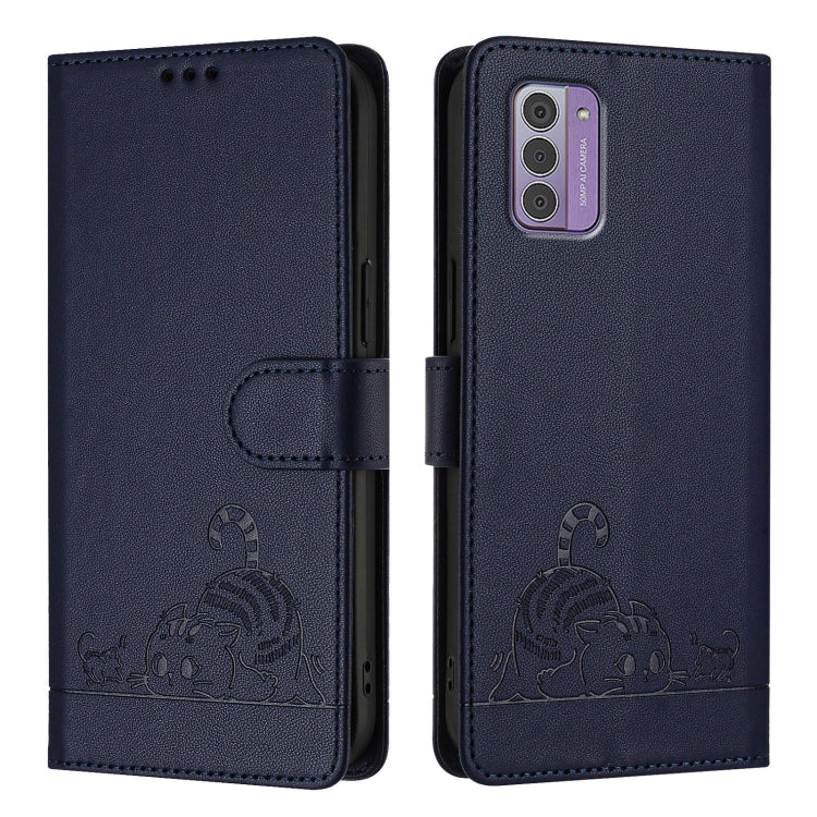 For Nokia G42 / G310 Cat Rat Embossed RFID Leather Phone Case with Lanyard