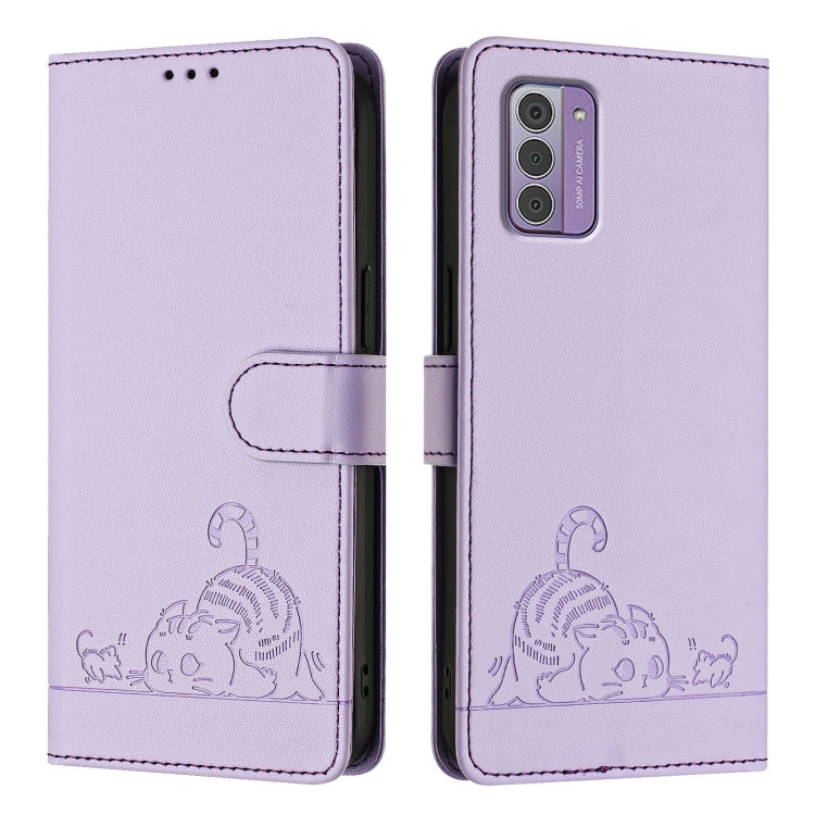 For Nokia G42 / G310 Cat Rat Embossed RFID Leather Phone Case with Lanyard