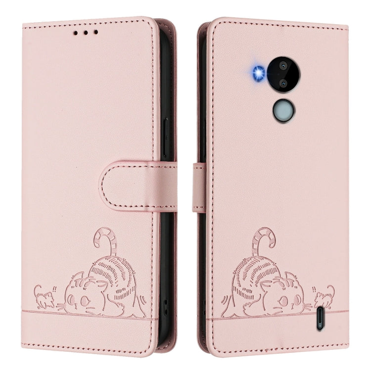 For Nokia C30 Cat Rat Embossed RFID Leather Phone Case with Lanyard