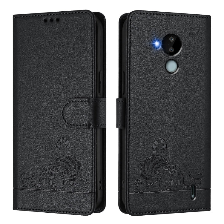 For Nokia C30 Cat Rat Embossed RFID Leather Phone Case with Lanyard