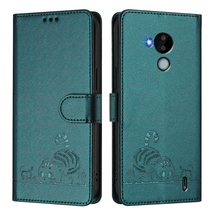 For Nokia C30 Cat Rat Embossed RFID Leather Phone Case with Lanyard