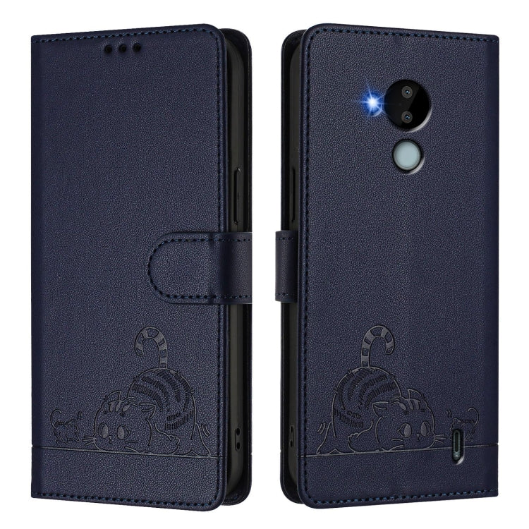 For Nokia C30 Cat Rat Embossed RFID Leather Phone Case with Lanyard