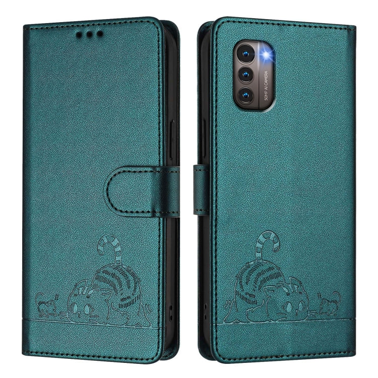 For Nokia G21 / G11 Cat Rat Embossed RFID Leather Phone Case with Lanyard