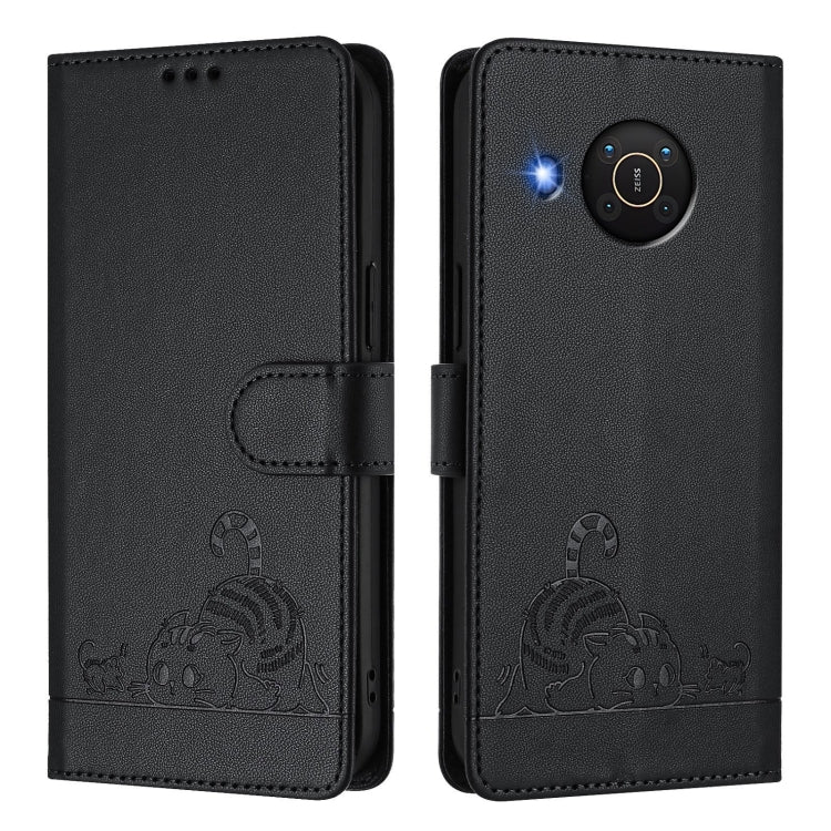 For Nokia X20 / X10 Cat Rat Embossed RFID Leather Phone Case with Lanyard