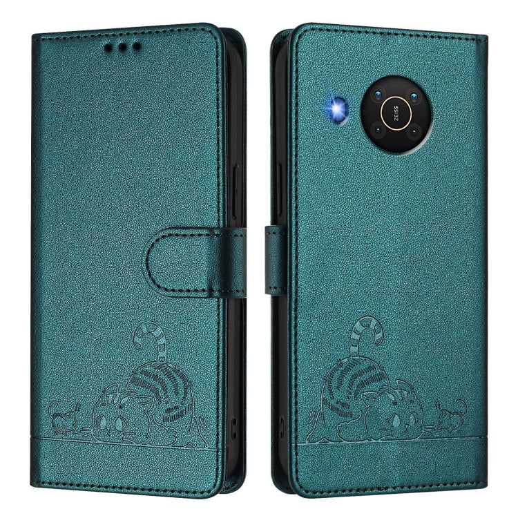 For Nokia X20 / X10 Cat Rat Embossed RFID Leather Phone Case with Lanyard