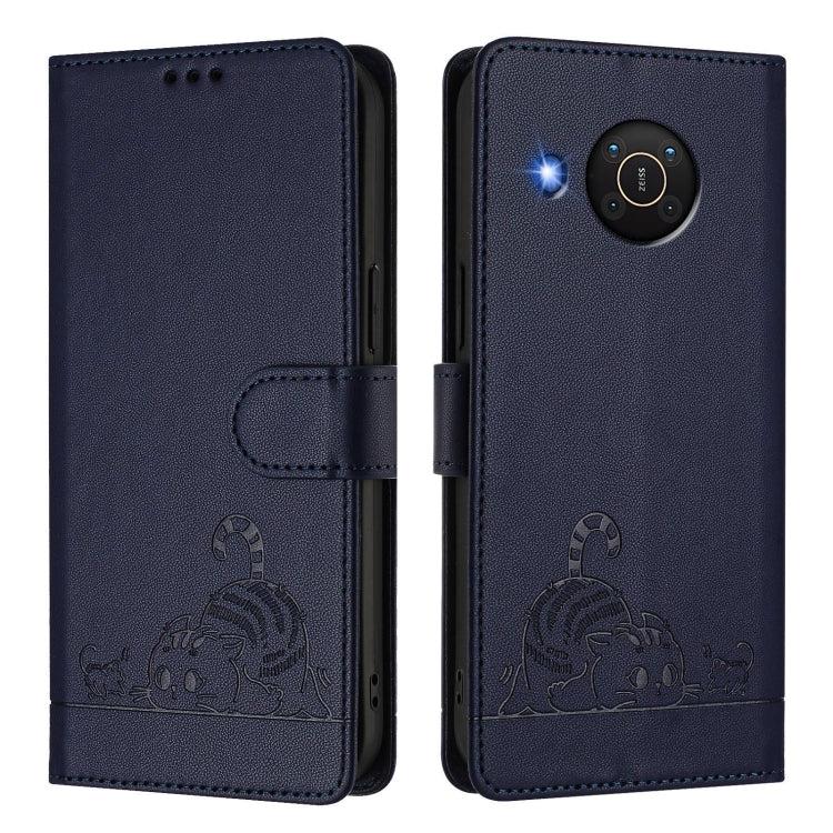 For Nokia X20 / X10 Cat Rat Embossed RFID Leather Phone Case with Lanyard