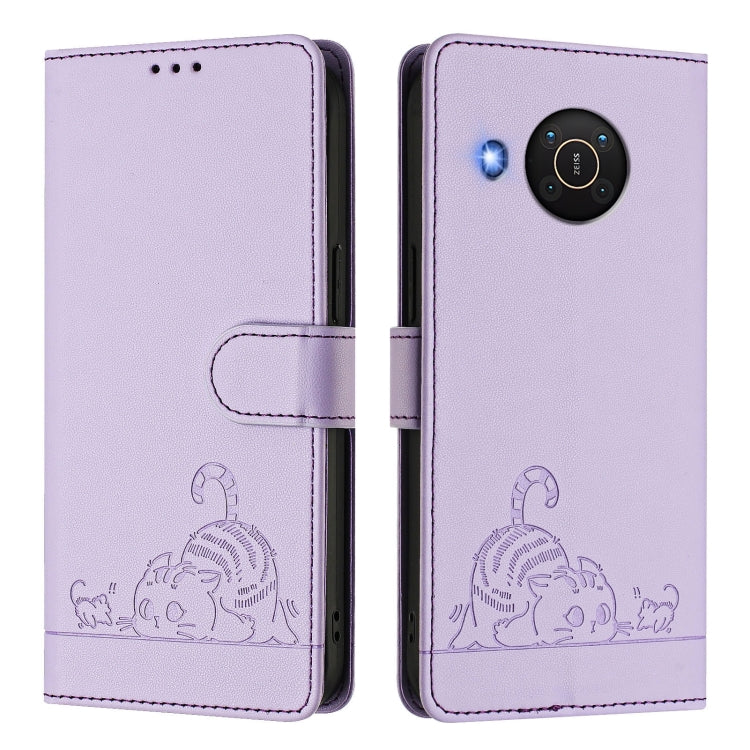 For Nokia X20 / X10 Cat Rat Embossed RFID Leather Phone Case with Lanyard