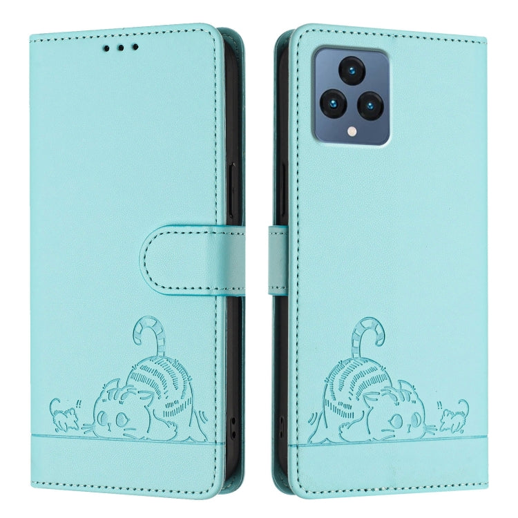 For T-Mobile REVVL 6 / 6x 5G Cat Rat Embossed RFID Leather Phone Case with Lanyard