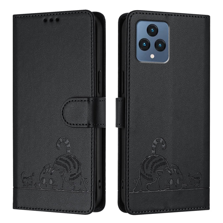 For T-Mobile REVVL 6 / 6x 5G Cat Rat Embossed RFID Leather Phone Case with Lanyard