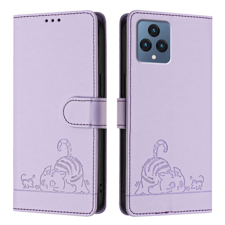 For T-Mobile REVVL 6 / 6x 5G Cat Rat Embossed RFID Leather Phone Case with Lanyard