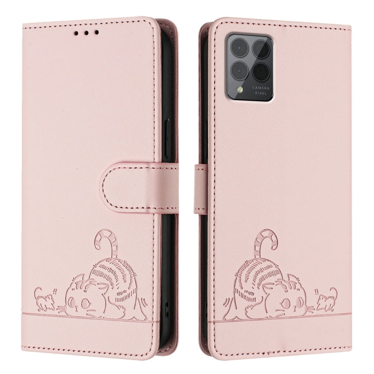 For T-Mobile REVVL 6 Pro / 6x Pro Cat Rat Embossed RFID Leather Phone Case with Lanyard