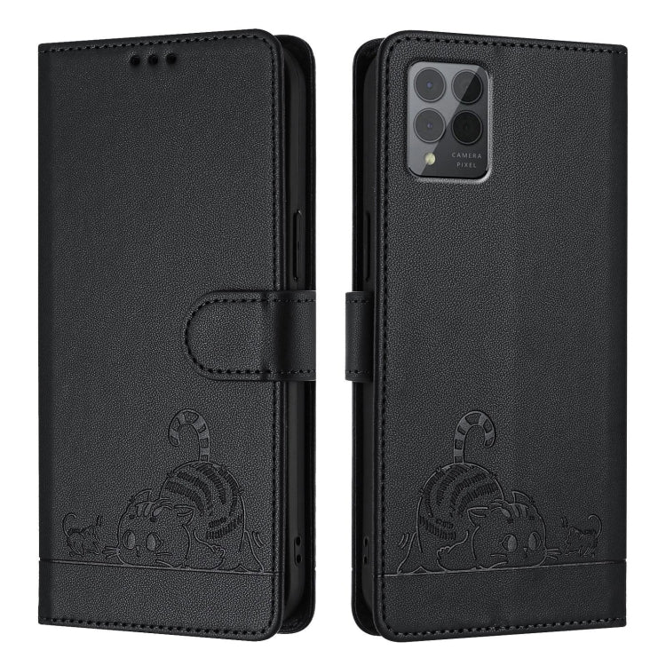 For T-Mobile REVVL 6 Pro / 6x Pro Cat Rat Embossed RFID Leather Phone Case with Lanyard