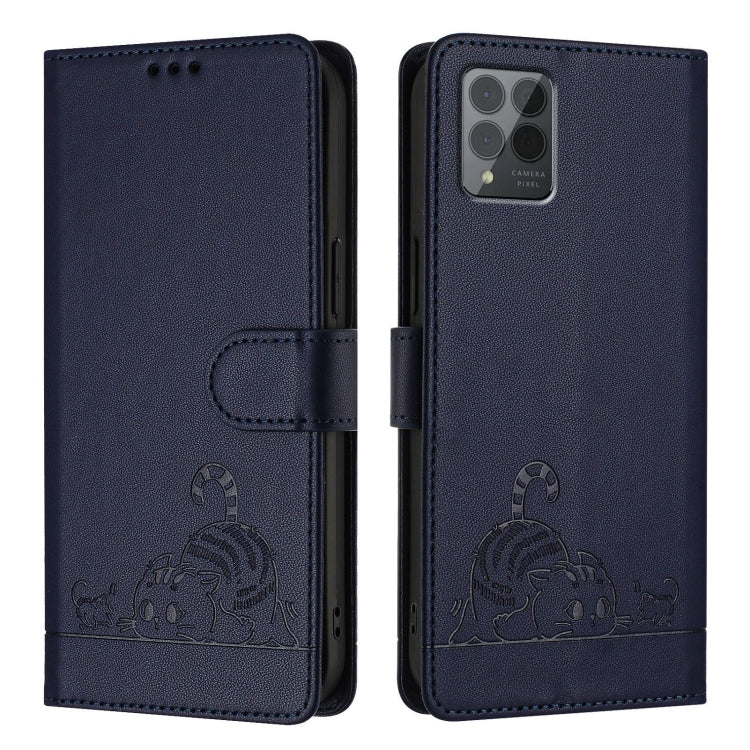 For T-Mobile REVVL 6 Pro / 6x Pro Cat Rat Embossed RFID Leather Phone Case with Lanyard