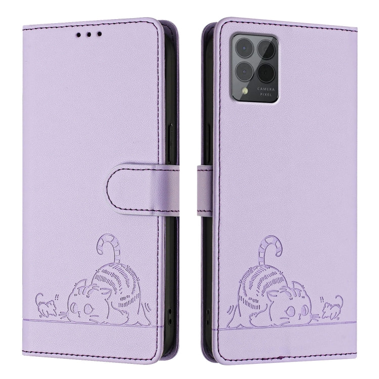 For T-Mobile REVVL 6 Pro / 6x Pro Cat Rat Embossed RFID Leather Phone Case with Lanyard