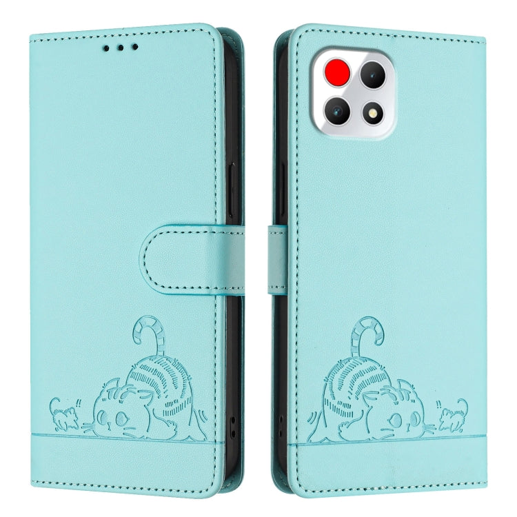 For T-Mobile REVVL 7 5G Cat Rat Embossed RFID Leather Phone Case with Lanyard