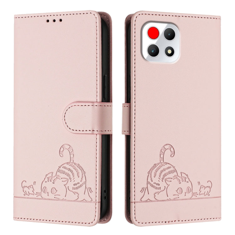 For T-Mobile REVVL 7 5G Cat Rat Embossed RFID Leather Phone Case with Lanyard