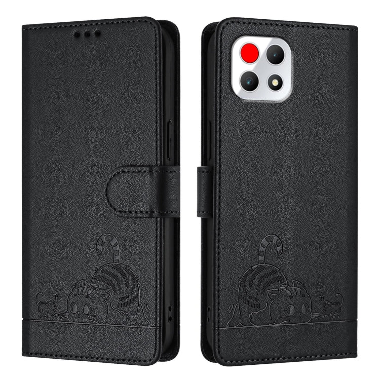 For T-Mobile REVVL 7 5G Cat Rat Embossed RFID Leather Phone Case with Lanyard