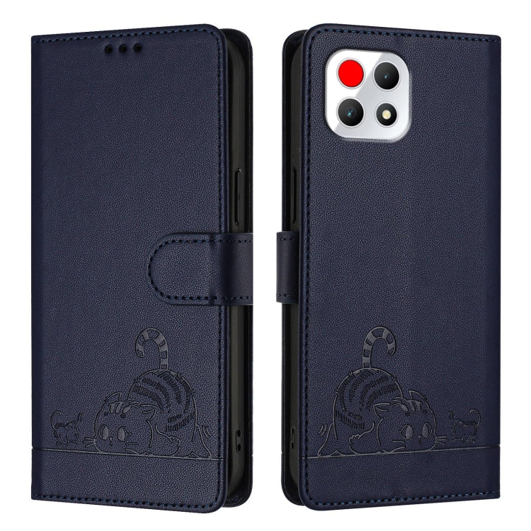 For T-Mobile REVVL 7 5G Cat Rat Embossed RFID Leather Phone Case with Lanyard