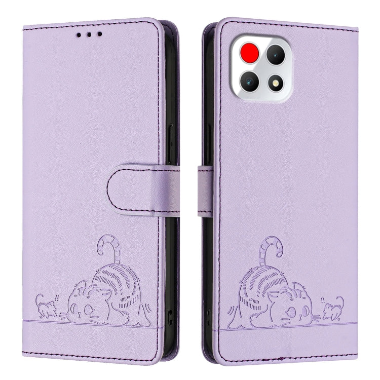 For T-Mobile REVVL 7 5G Cat Rat Embossed RFID Leather Phone Case with Lanyard