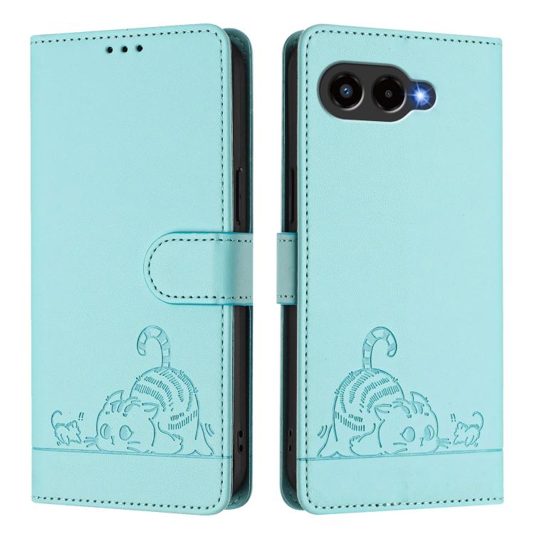 For T-Mobile Revvl 8 Cat Rat Embossed RFID Leather Phone Case with Lanyard