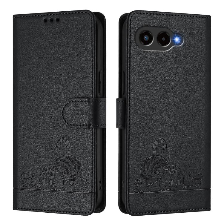 For T-Mobile Revvl 8 Cat Rat Embossed RFID Leather Phone Case with Lanyard