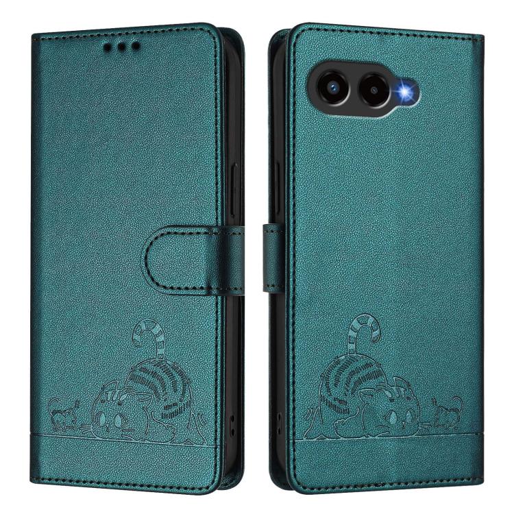 For T-Mobile Revvl 8 Cat Rat Embossed RFID Leather Phone Case with Lanyard