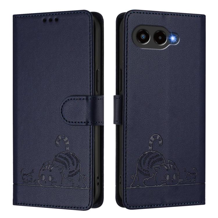 For T-Mobile Revvl 8 Cat Rat Embossed RFID Leather Phone Case with Lanyard