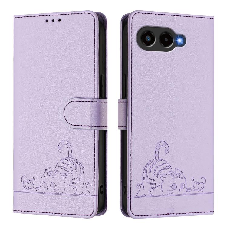 For T-Mobile Revvl 8 Cat Rat Embossed RFID Leather Phone Case with Lanyard