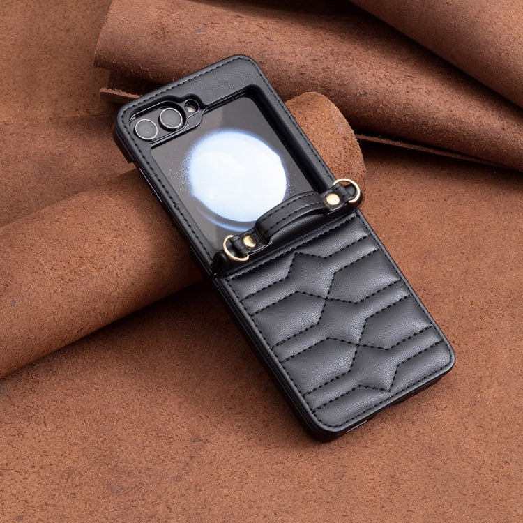 For Samsung Galaxy Z Flip7 FE / Flip6 V-shaped Crossbody Lanyard Leather Phone Case