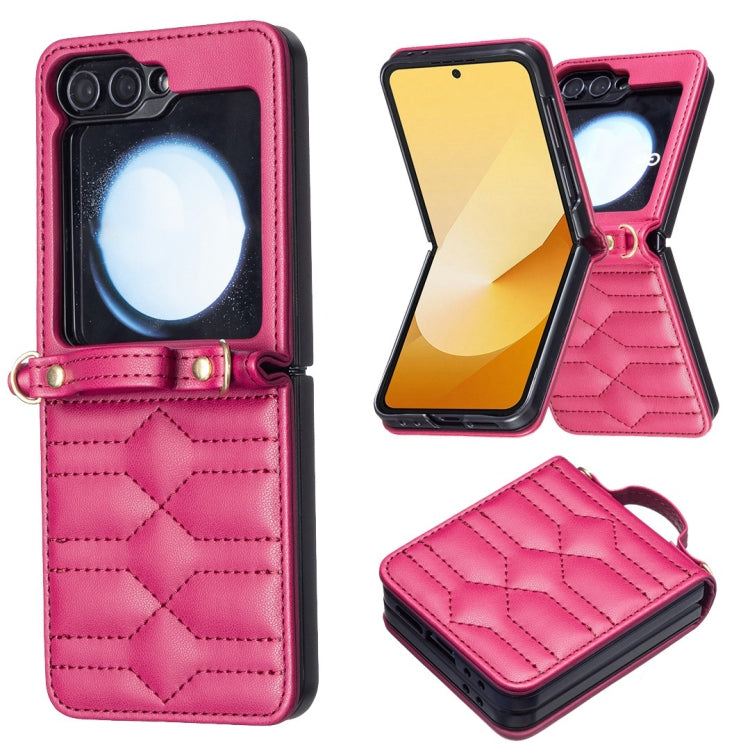 For Samsung Galaxy Z Flip7 FE / Flip6 V-shaped Crossbody Lanyard Leather Phone Case