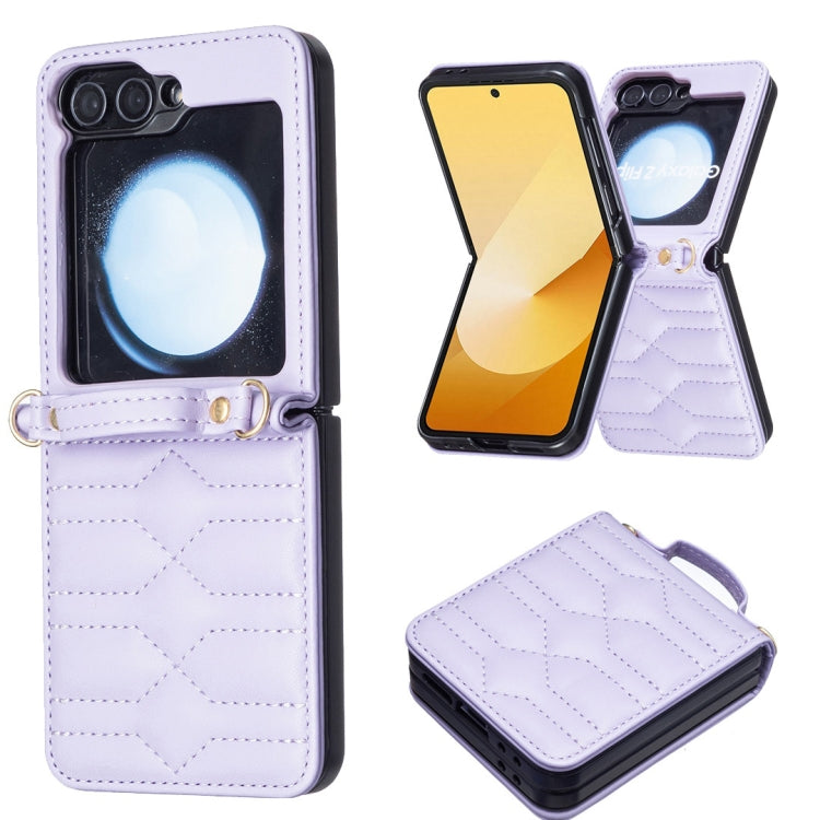 For Samsung Galaxy Z Flip7 FE / Flip6 V-shaped Crossbody Lanyard Leather Phone Case