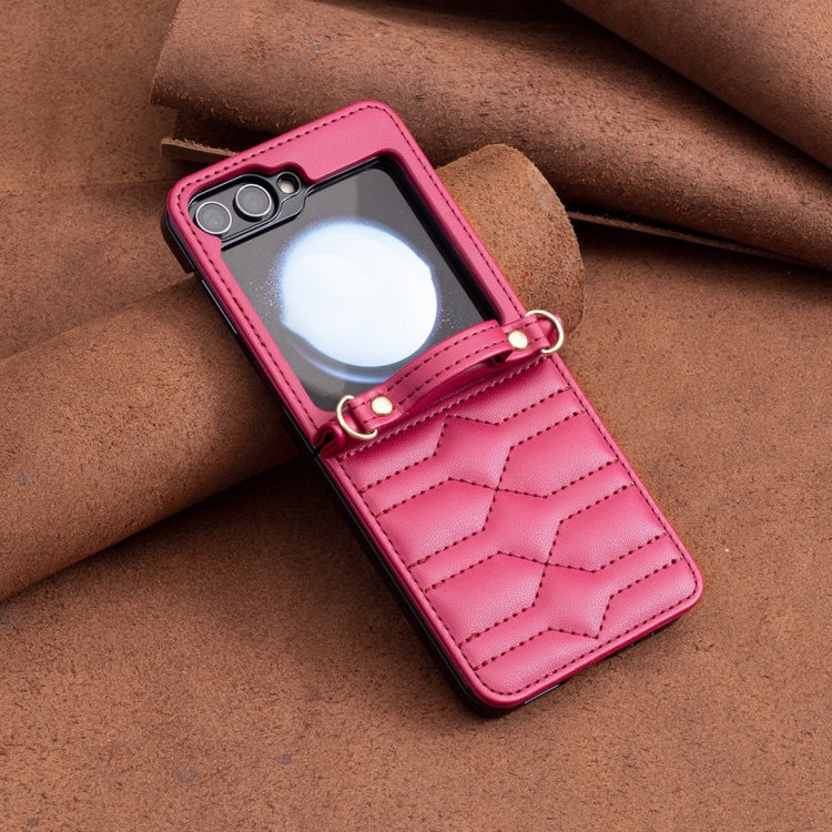 For Samsung Galaxy Z Flip5 V-shaped Crossbody Lanyard Leather Phone Case