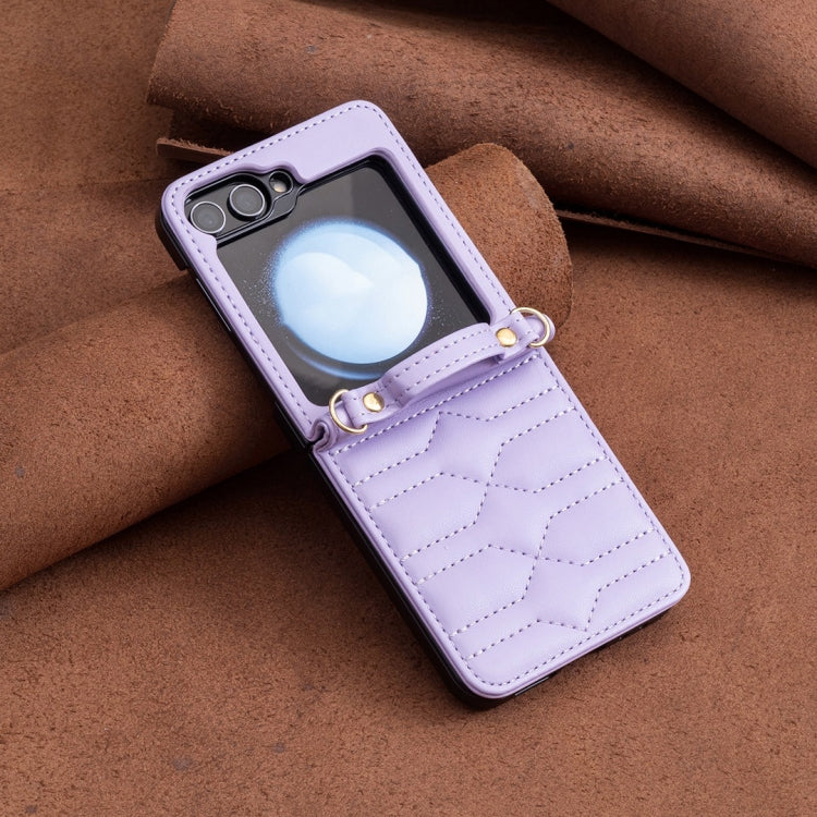 For Samsung Galaxy Z Flip5 V-shaped Crossbody Lanyard Leather Phone Case