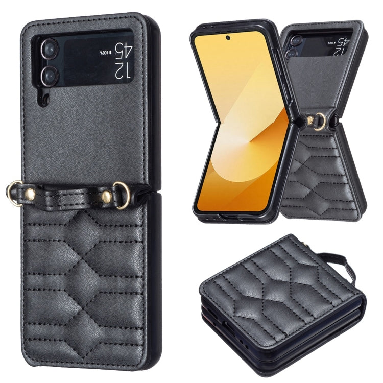 For Samsung Galaxy Z Flip4 V-shaped Crossbody Lanyard Leather Phone Case