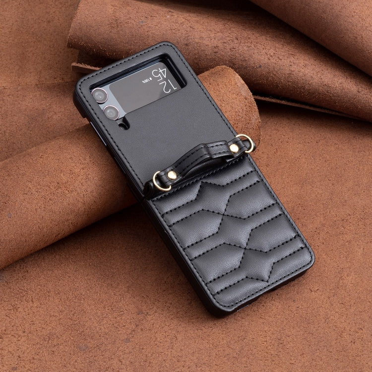 For Samsung Galaxy Z Flip4 V-shaped Crossbody Lanyard Leather Phone Case