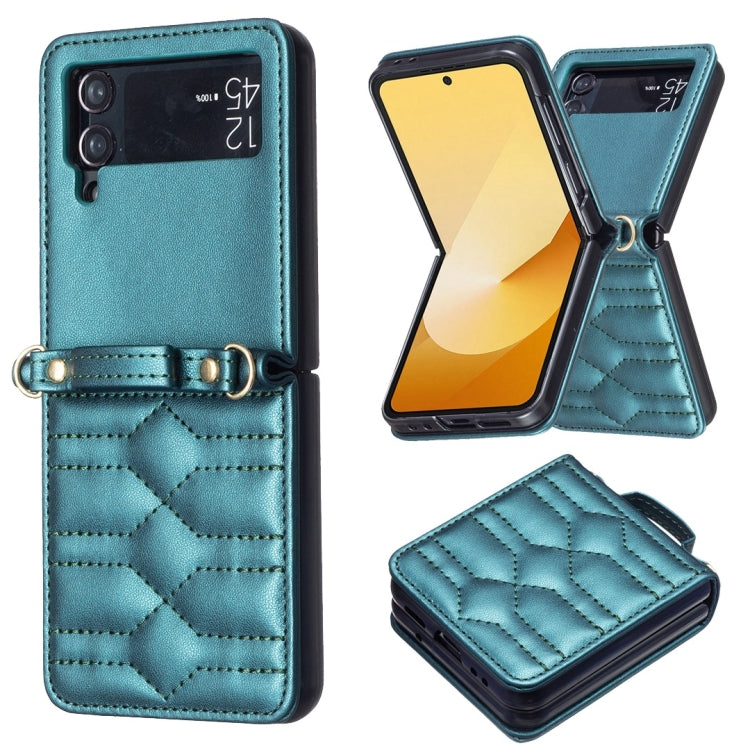 For Samsung Galaxy Z Flip4 V-shaped Crossbody Lanyard Leather Phone Case