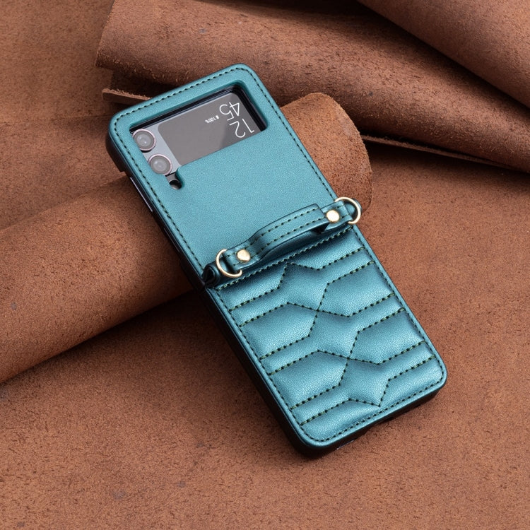 For Samsung Galaxy Z Flip4 V-shaped Crossbody Lanyard Leather Phone Case